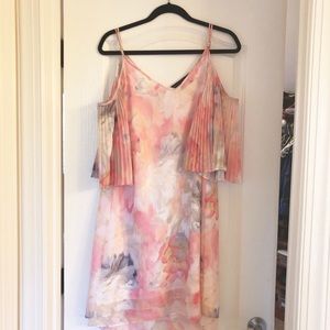 WHBM pleated sleeve cold shoulder dress